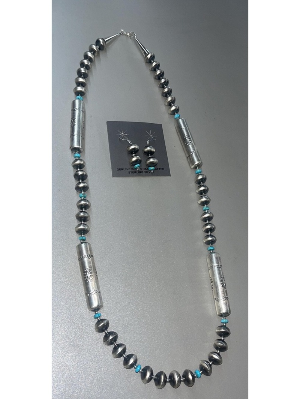 Navajo turquoise Navajo pearls hand beaded all handmade sterling silver necklace